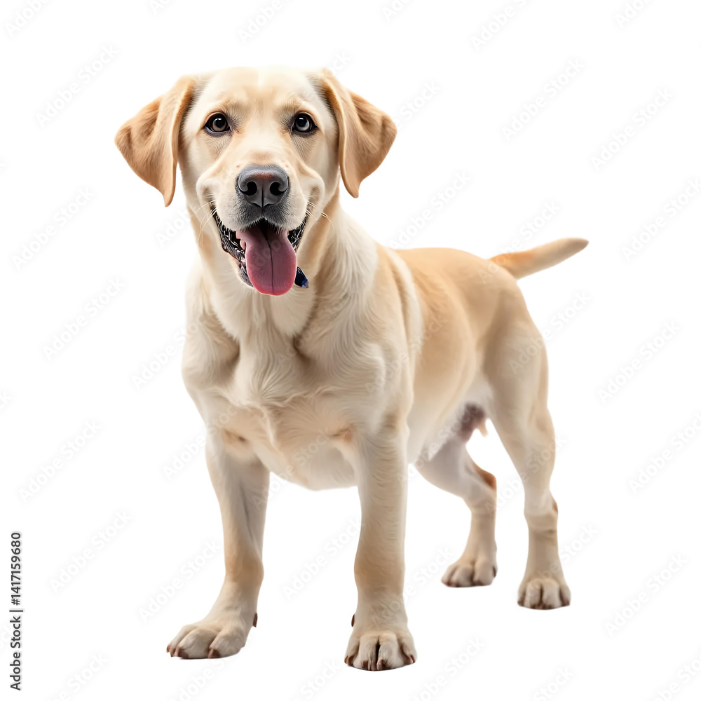 Happy Yellow Labrador Retriever Dog On White Background Happy Yellow Labrador Retriever Dog On White Background