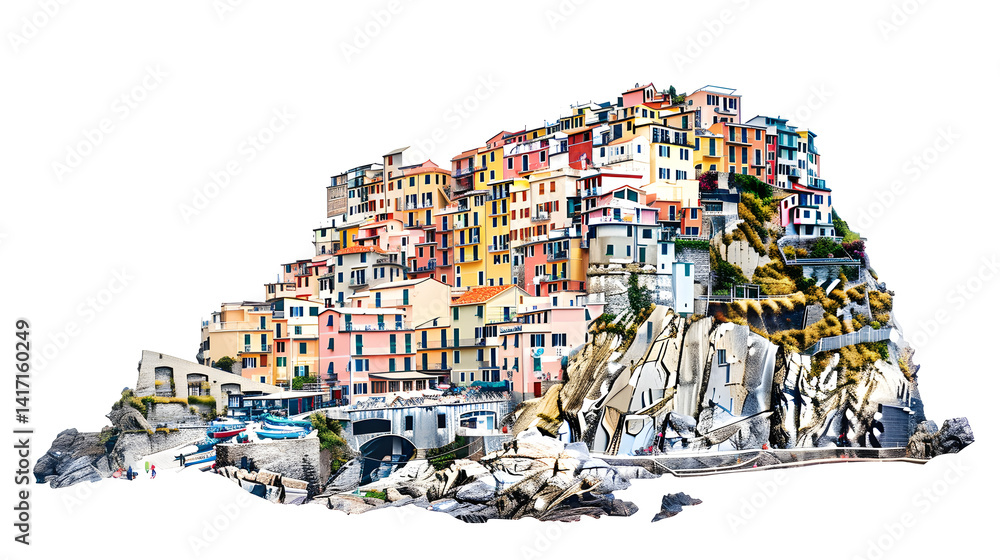 Obraz premium Manarola Cinque Terre Italy Cityscape with Colorful Buildings on Cliff Shoreline