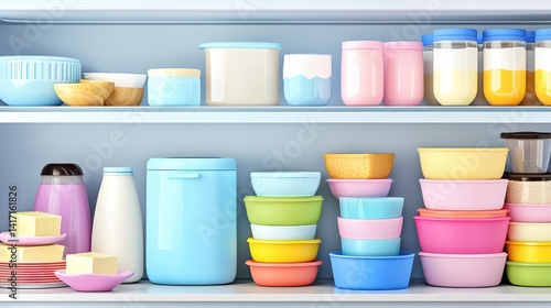 Wallpaper Mural Colorful kitchen pantry organization with containers and milk modern home interior design bright environment aesthetic view Torontodigital.ca