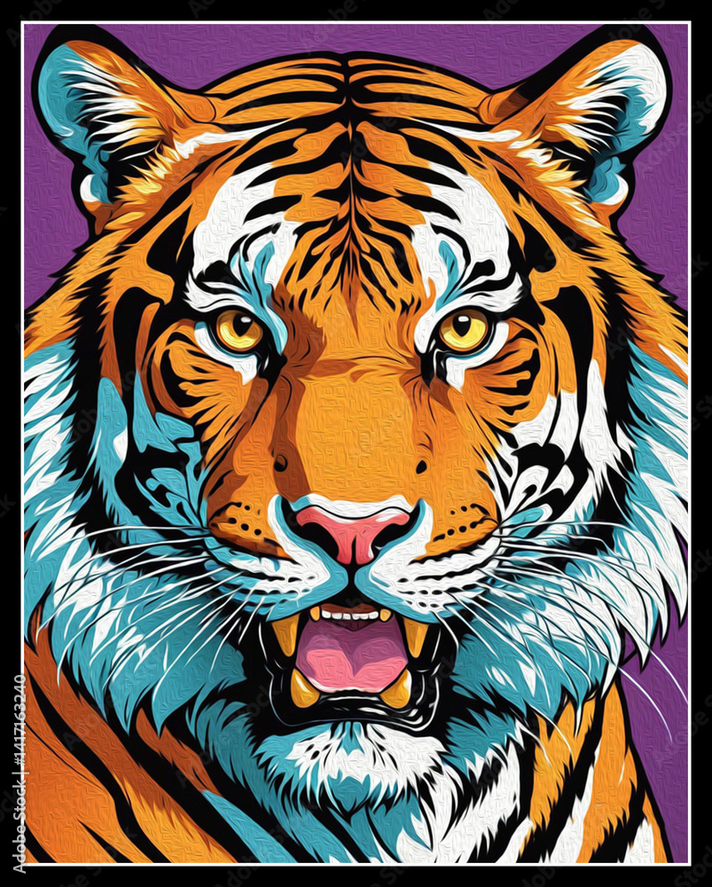 Fototapeta premium Tiger. Oil painting. Artistic brush strokes. Pattern for covers, for printing on wall decorations.