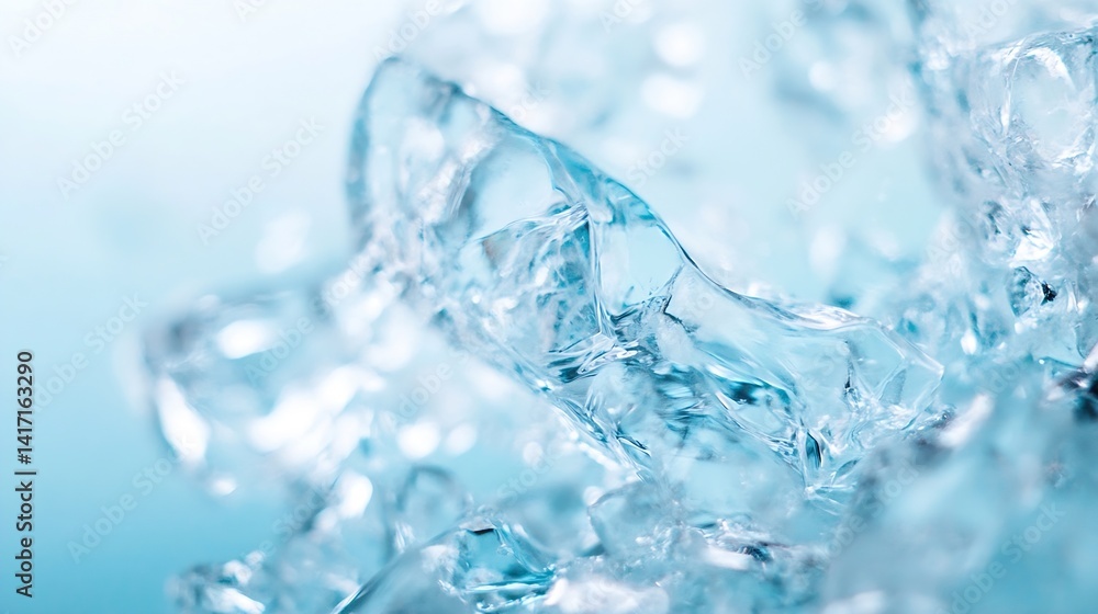 Close up of beautiful clear ice cubes melting on a blue background : Generative AI Close up of beautiful clear ice cubes melting on a blue background : Generative AI