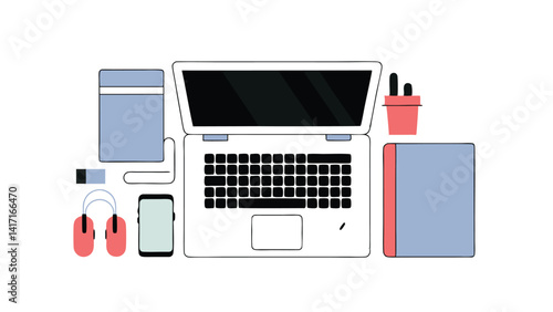 workspace setup digital tools white background