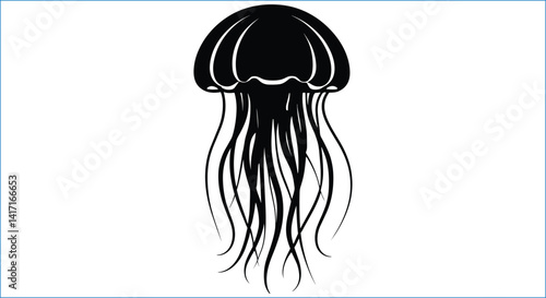 Elegant Black Jellyfish Silhouette Graceful Marine Life Aquatic Design Element