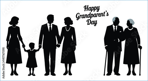 Happy Grandparents Day Family Generations In Black And White Silhouette Vector