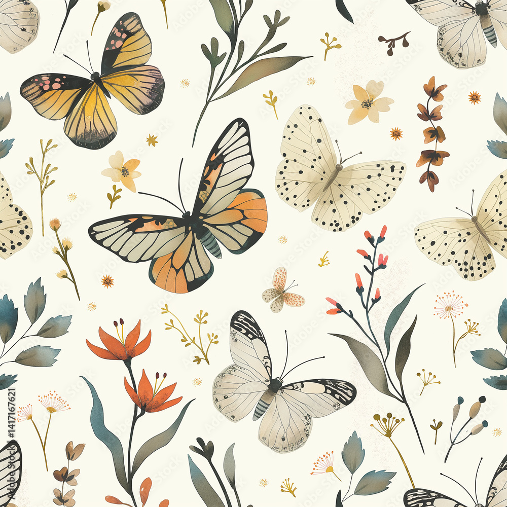 Fototapeta premium seamless pattern with butterflies