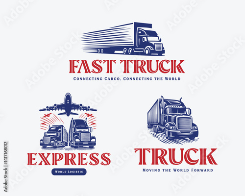 Vintage classic logistic fast truck shipment delivery logo template 