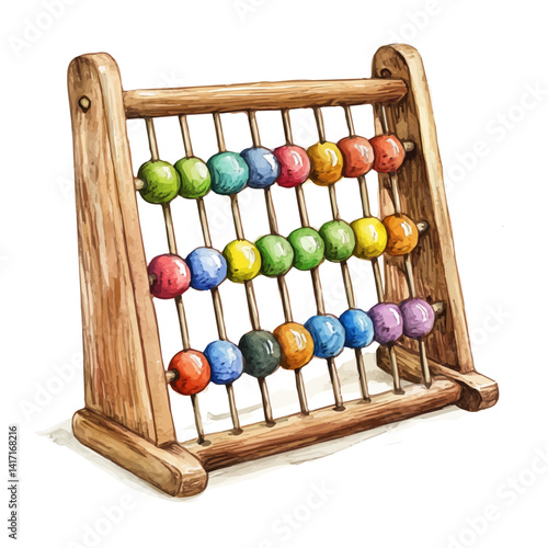 Traditional Abacus With Wooden Beads, watercolor vector, isolated on a white background.
