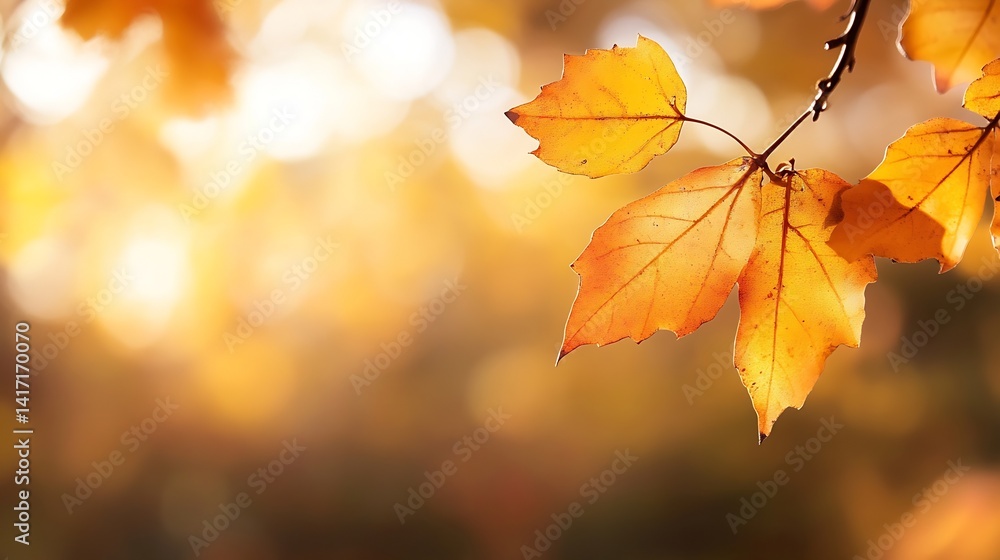 Obraz premium Golden Autumn Leaves Captured in Soft Natural Light with Warm Backdrop : Generative AI