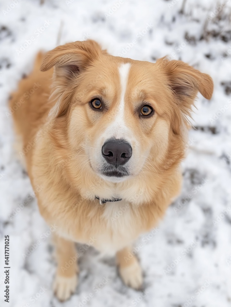 Adorable Golden Dog Sitting in Snowy Landscape with Calm and Captivating Expressions : Generative AI Adorable Golden Dog Sitting in Snowy Landscape with Calm and Captivating Expressions : Generative AI