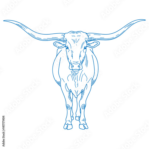 Western Line Art of a Texas Longhorn Steer – Simple Minimal Vector Illustration of Horned Cattle for Farm Decor, Branding, and Rustic Design Themes

