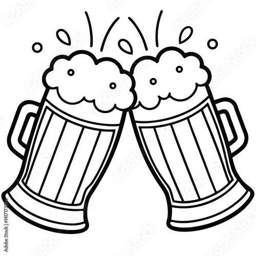 Two Beer Mugs Toasting Outline