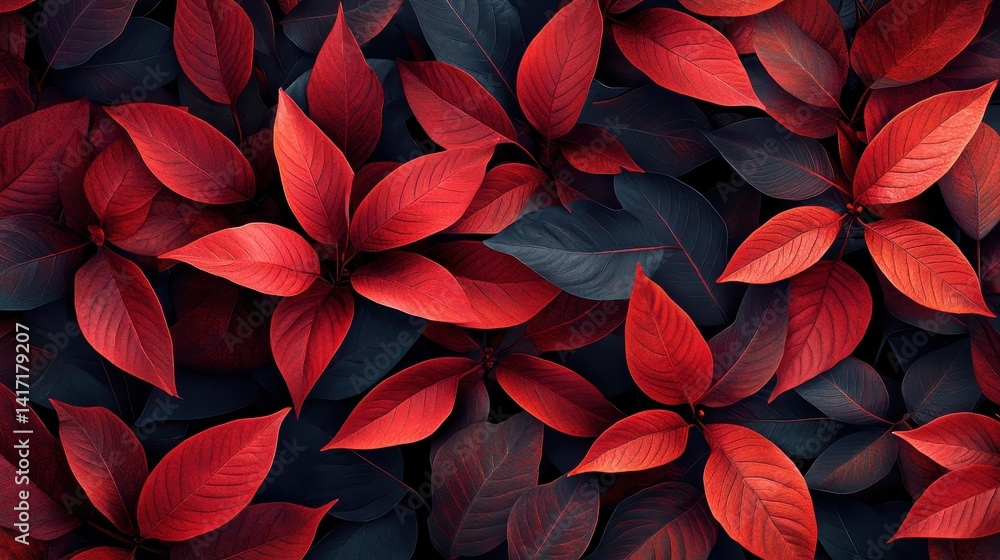 Overhead shot of dark, red foliage with black leaves in background. Use as background or texture for graphic and web design projects. Overhead shot of dark, red foliage with black leaves in background. Use as background or texture for graphic and web design projects.