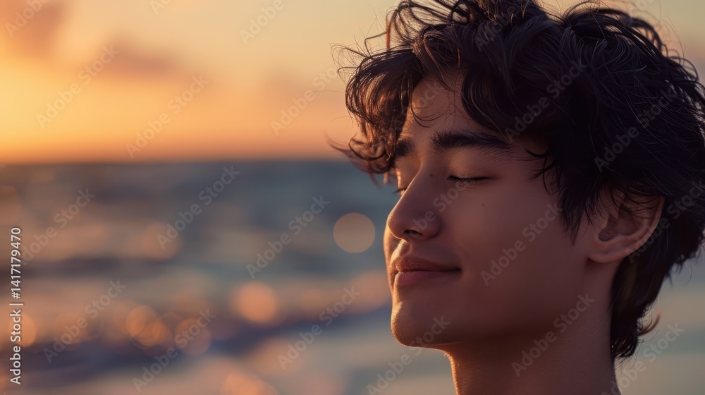 The serene man at sunset The serene man at sunset