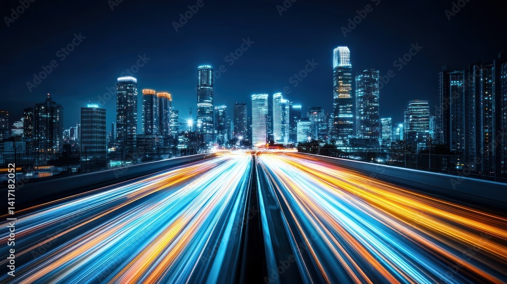 Obraz premium Night City Lights: Urban Highway at Night