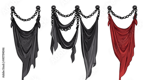 Tattered Drapery with Metal Chains Hanging Decoration
