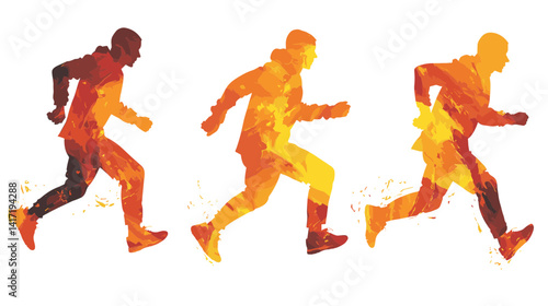 Three Abstract Running Silhouettes in Warm Colors