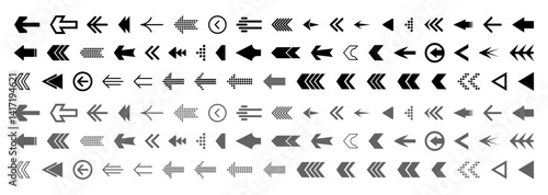 Big Black Arrow Icon Set — Modern and Simple Arrow Symbols Collection. Includes cursors, directional arrows, navigation pointers, and vector indicators for UI/UX and web design.