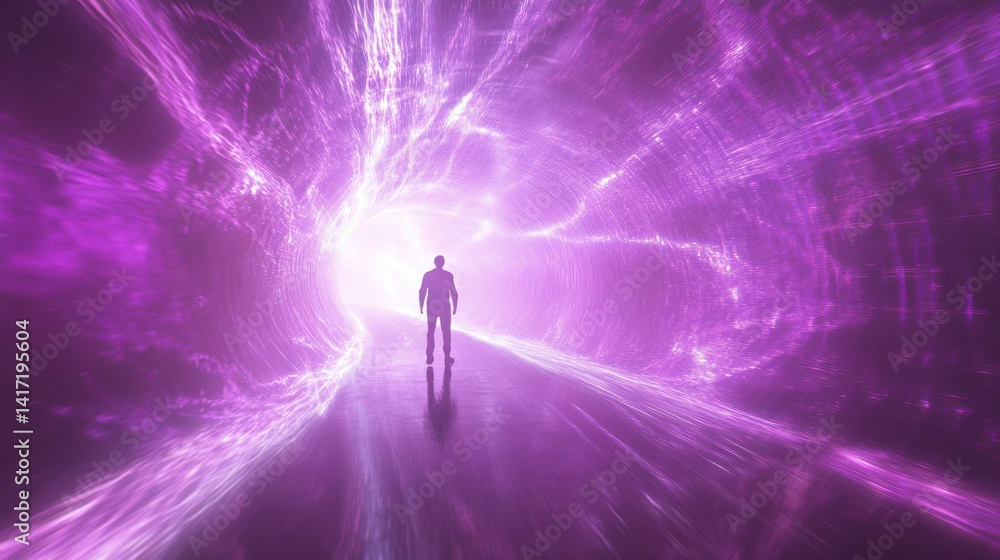 Journey Through the Purple Nebula: A Man Walks Towards an Unknown Future Journey Through the Purple Nebula: A Man Walks Towards an Unknown Future
