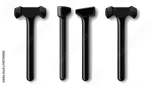 Black Hammers and Mallet Set on White Background