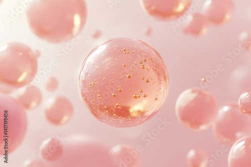 Obraz na płótnie In a 3d rendering, Liquid Bubble Oil with a Molecule drop is displayed as it infiltrates skin cells and serum, crossing the skin layers to reduce the appearance of saggy skin w salonie
