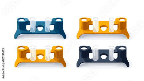 Four Test Tube Racks in Blue, Yellow, and Dark Colors