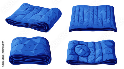 Four Views of a Rolled Blue Moving Blanket