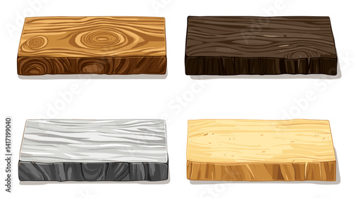 Four Wooden Planks in Brown Gray White and Light Brown Hues