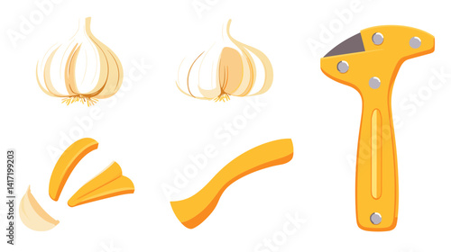 Garlic Peeling Tool and Peeled Garlic Cloves Illustration
