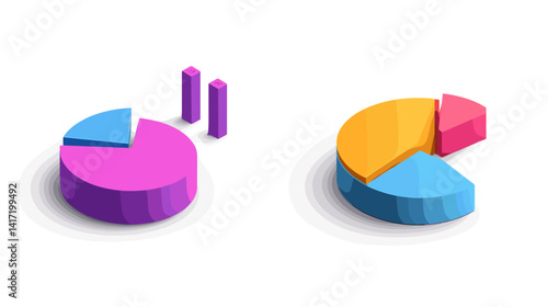 Isometric 3D Charts and Graphs Data Visualization