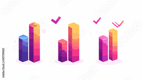 Isometric Colorful Bar Charts Representing Data Growth