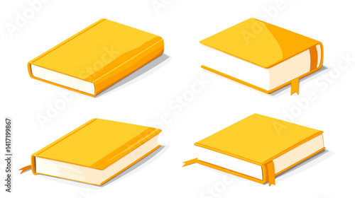 Isometric Illustration of Four Yellow Books on White Background