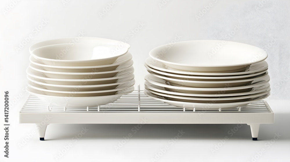 Obraz premium Stacked Dishes on Drying Rack. (1)