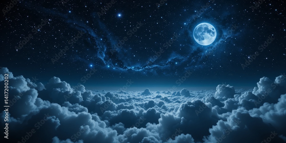 Obraz premium Serene Nightscape: Full Moon over Cloud Sea