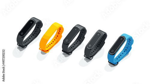Isometric View of Colorful Fitness Tracker Wristbands