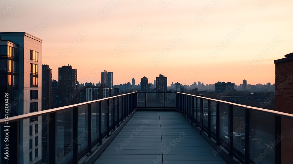 Obraz premium Rooftop Sunset Cityscape Panorama - Urban Exploration