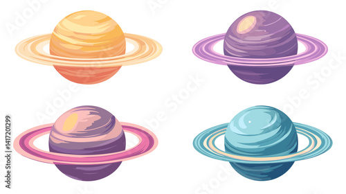 Pastel Planets with Rings Pixel Art Set