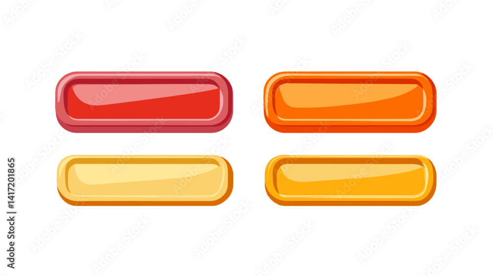 Pixel Art Game UI Buttons: Red, Orange, Yellow, and Gold Rectangles Pixel Art Game UI Buttons: Red, Orange, Yellow, and Gold Rectangles