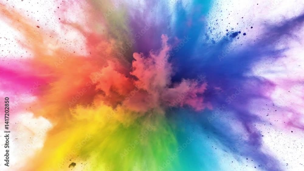 Vibrant color explosion creating a rainbow effect on white background Vibrant color explosion creating a rainbow effect on white background