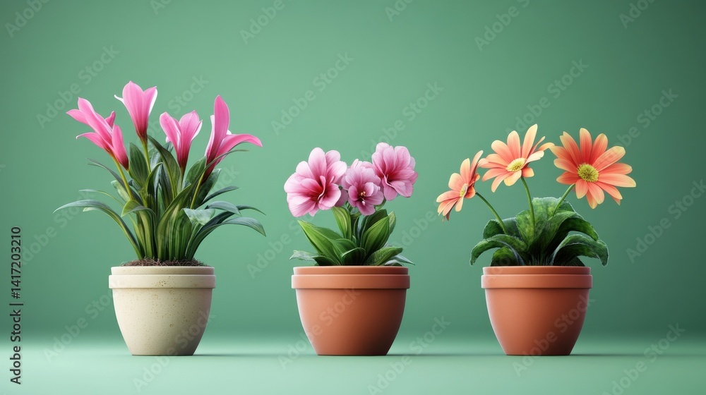 flowerpot with flower set green background flowerpot with flower set green background