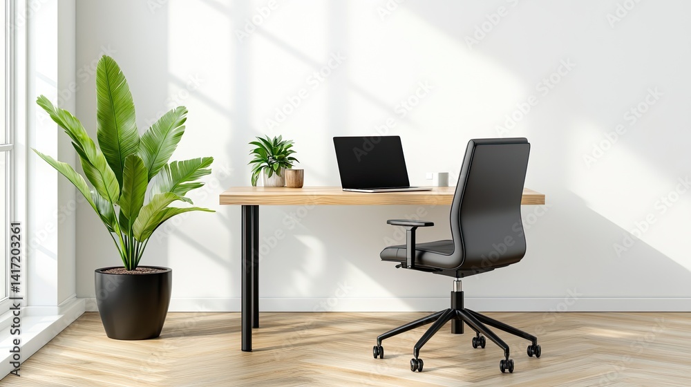 Modern office workspace with closed laptop and coffee in bright environment minimalist design Modern office workspace with closed laptop and coffee in bright environment minimalist design