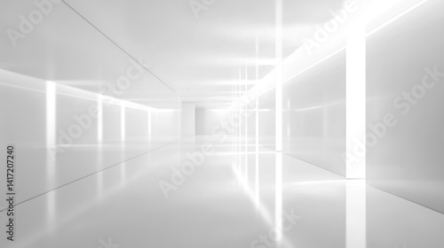 Wallpaper Mural Bright, minimalist white corridor with glowing lines and reflective floor. Torontodigital.ca