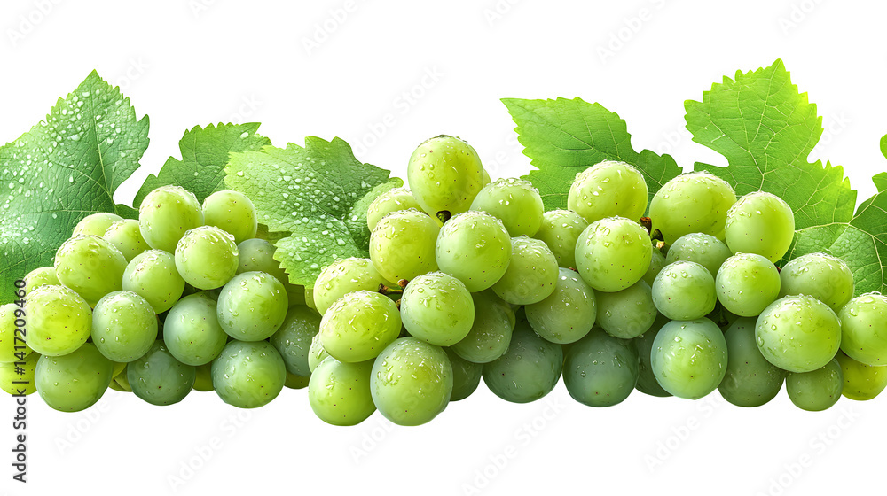 Obraz premium Green grape bunch, high-definition, realistic look, isolated on white background