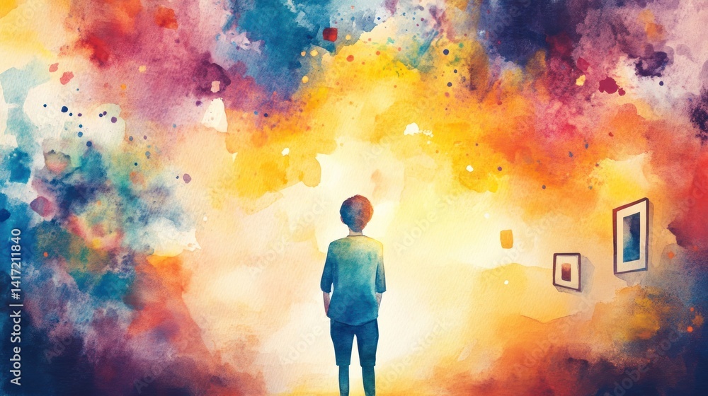 Fototapeta premium Colorful abstract art featuring a person contemplating