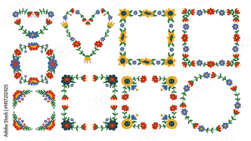 Ethnic folk frame with floral patterns of flowers