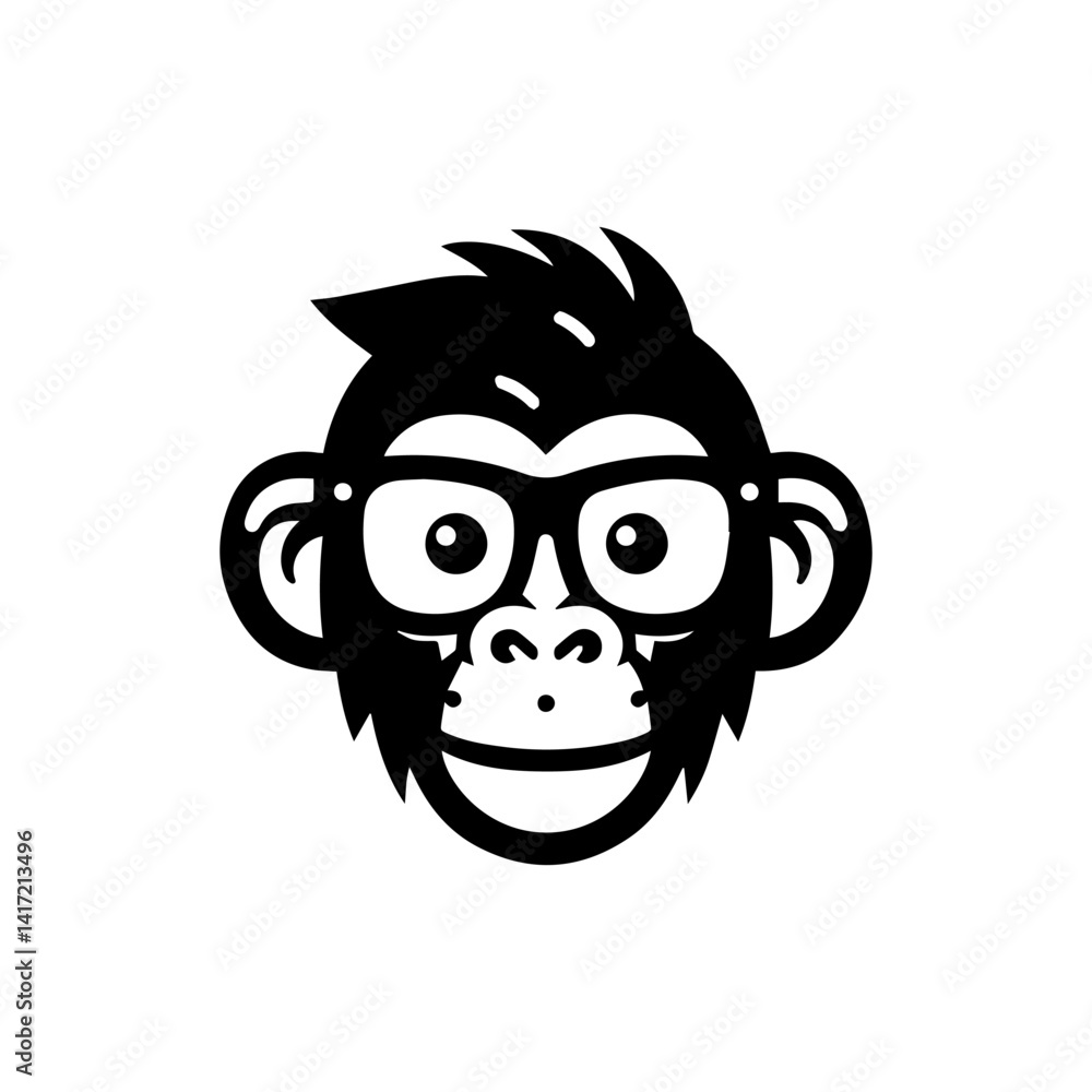 Smart Monkey in Glasses: A cute and intelligent monkey with a scholarly look, adorned with spectacles, its expression a blend of cleverness and charm. The image, a stark black and white silhouette Smart Monkey in Glasses: A cute and intelligent monkey with a scholarly look, adorned with spectacles, its expression a blend of cleverness and charm. The image, a stark black and white silhouette