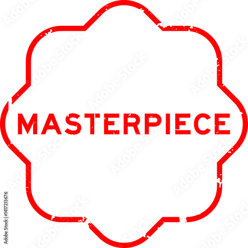 Grunge red masterpiece word rubber seal stamp on white background