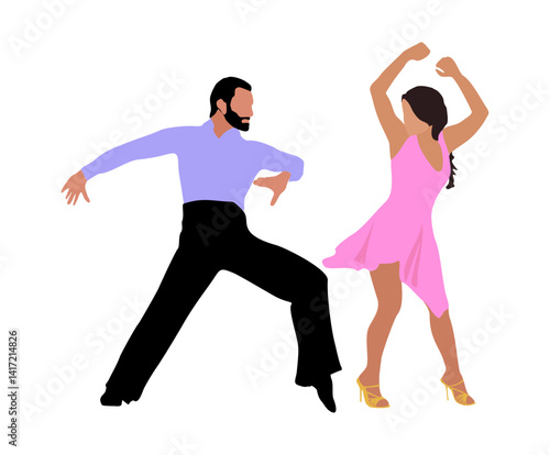 Dancing People, Dancer Bachata, Salsa, Flamenco, Tango, Latina Dance. Dancer couple in dance pose. Cartoon style flat vector illustration isolated on white background