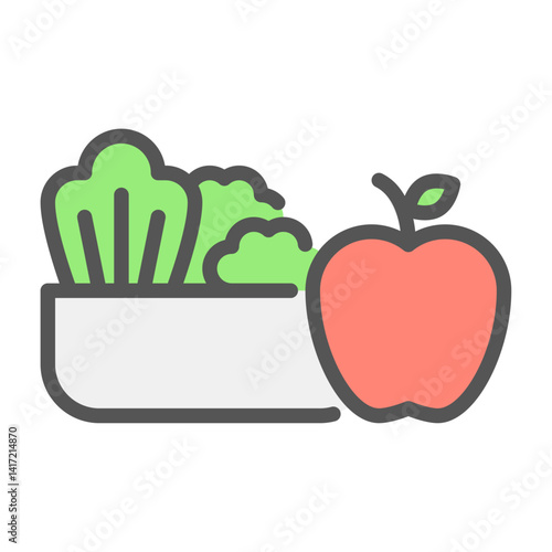 healthy food filled outline icon. apple and vegetable color line illustration.