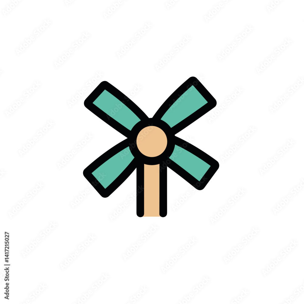 Obraz premium Wind turbine icon in flat design with teal and beige colors 