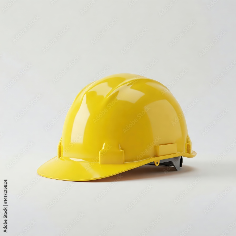 Fototapeta premium Bright yellow hard hat positioned on a clean surface ready for safety in construction work environment